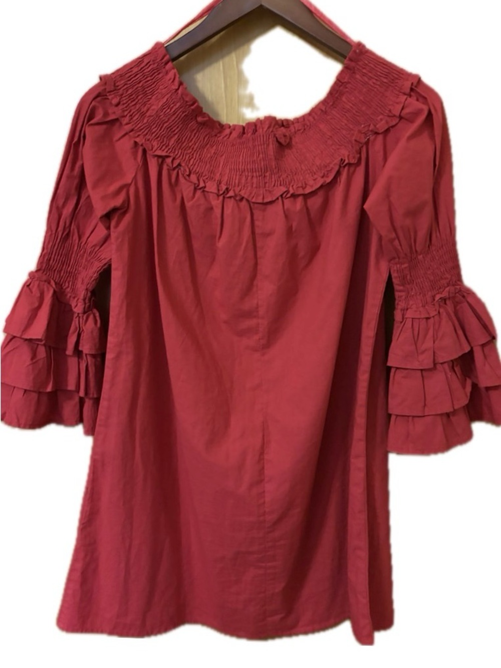 Style House Boho Smocked Ruffle Top | Auburn | Size Small | NWOT